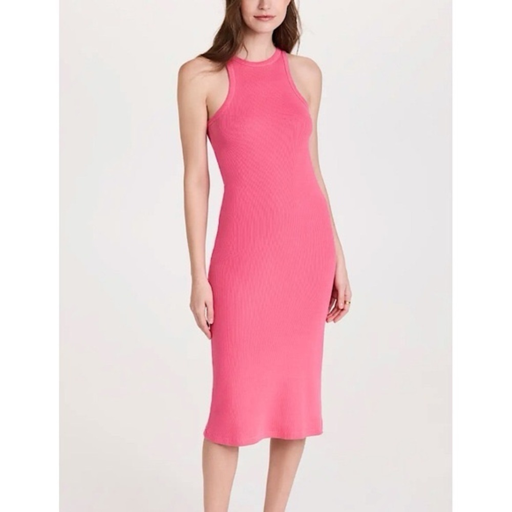 NWOT AMO Muscle Tank Ribbed Midi 100% Cotton Dress in Pink Size Small